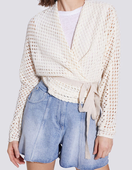 ANKERIA BELTED CROCHET WRAP TOP
